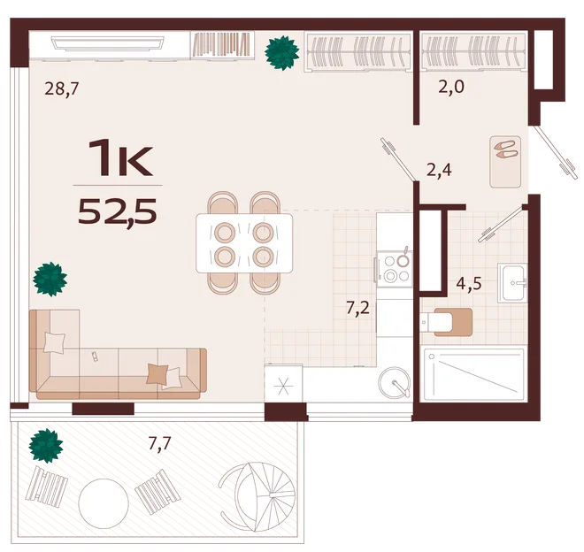 Планировка 1-комн. квартира, 52.5 м² ЖК «Роялта» Планировка 1-комн. квартира, 52.5 м² ЖК «Роялта»