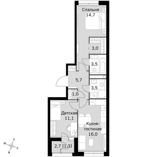 Квартира 2-комн. квартира, 59.8 м² ЖК «Sky Garden» Фото 1 Квартира 2-комн. квартира, 59.8 м² ЖК «Sky Garden» Фото 1