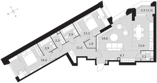 Квартира 3-комн. квартира, 98 м² ЖК «Архитектор» Фото 1 Квартира 3-комн. квартира, 98 м² ЖК «Архитектор» Фото 1