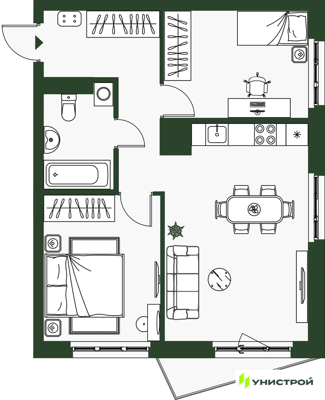 Планировка 2-комн. квартира, 55.01 м² ЖК «Парковый квартал 2.0»