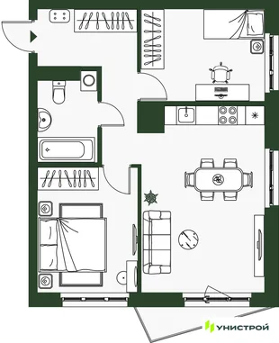 Планировка 2-комн. квартира, 55.01 м² ЖК «Парковый квартал 2.0»