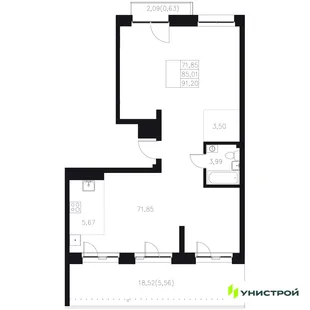 Планировка 1-комн. квартира, 91.2 м² ЖК «Statum»