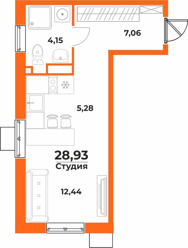Планировка Студия, 28.93 м² ЖК «Живописный сад» Планировка Студия, 28.93 м² ЖК «Живописный сад»