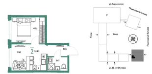 Планировка 2-комн. квартира, 28.89 м² ЖК «Сердце Сибири»