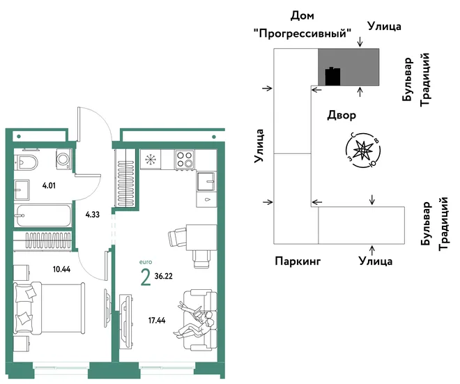 Планировка 2-комн. квартира, 36.22 м² ЖК «Микрорайон Домашний» Планировка 2-комн. квартира, 36.22 м² ЖК «Микрорайон Домашний»
