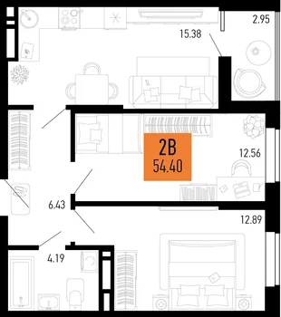 Планировка 2-комн. квартира, 54.4 м² ЖК «Столицыно»