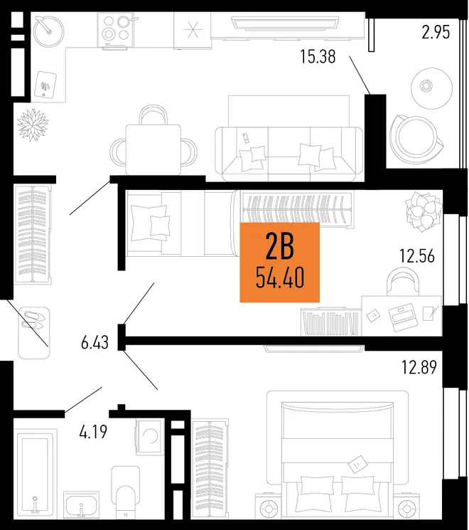 Планировка 2-комн. квартира, 54.4 м² ЖК «Столицыно» Планировка 2-комн. квартира, 54.4 м² ЖК «Столицыно»