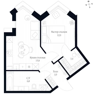 Квартира 1-комн. квартира, 41.9 м² ЖК «Фордевинд» Фото 1 Квартира 1-комн. квартира, 41.9 м² ЖК «Фордевинд» Фото 1