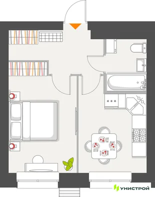 Планировка 1-комн. квартира, 33.69 м² ЖК «Атмосфера»