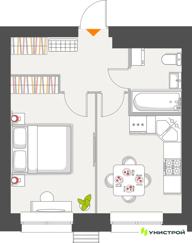 Планировка 1-комн. квартира, 33.69 м² ЖК «Атмосфера» Планировка 1-комн. квартира, 33.69 м² ЖК «Атмосфера»