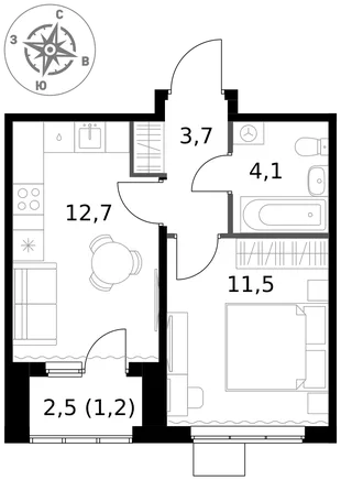 Квартира 1-комн. квартира, 33.2 м² ЖК «1-й Ясеневский» Фото 1 Квартира 1-комн. квартира, 33.2 м² ЖК «1-й Ясеневский» Фото 1