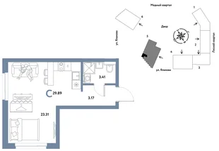 Планировка Студия, 29.89 м² ЖК «Сибирский сад»