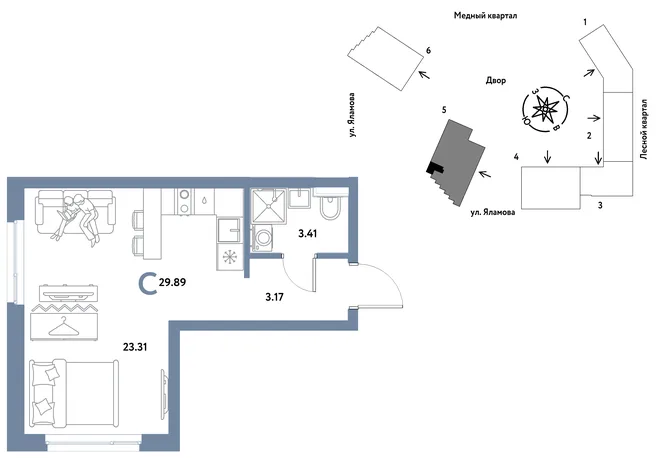 Планировка Студия, 29.89 м² ЖК «Сибирский сад» Планировка Студия, 29.89 м² ЖК «Сибирский сад»