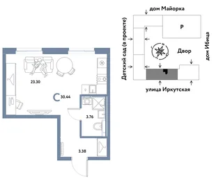 Планировка Студия, 30.44 м² ЖК «Остров-сад»
