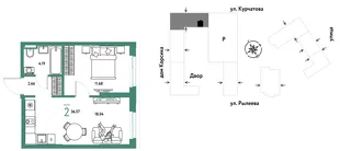 Планировка 2-комн. квартира, 36.57 м² ЖК «Остров-сад»