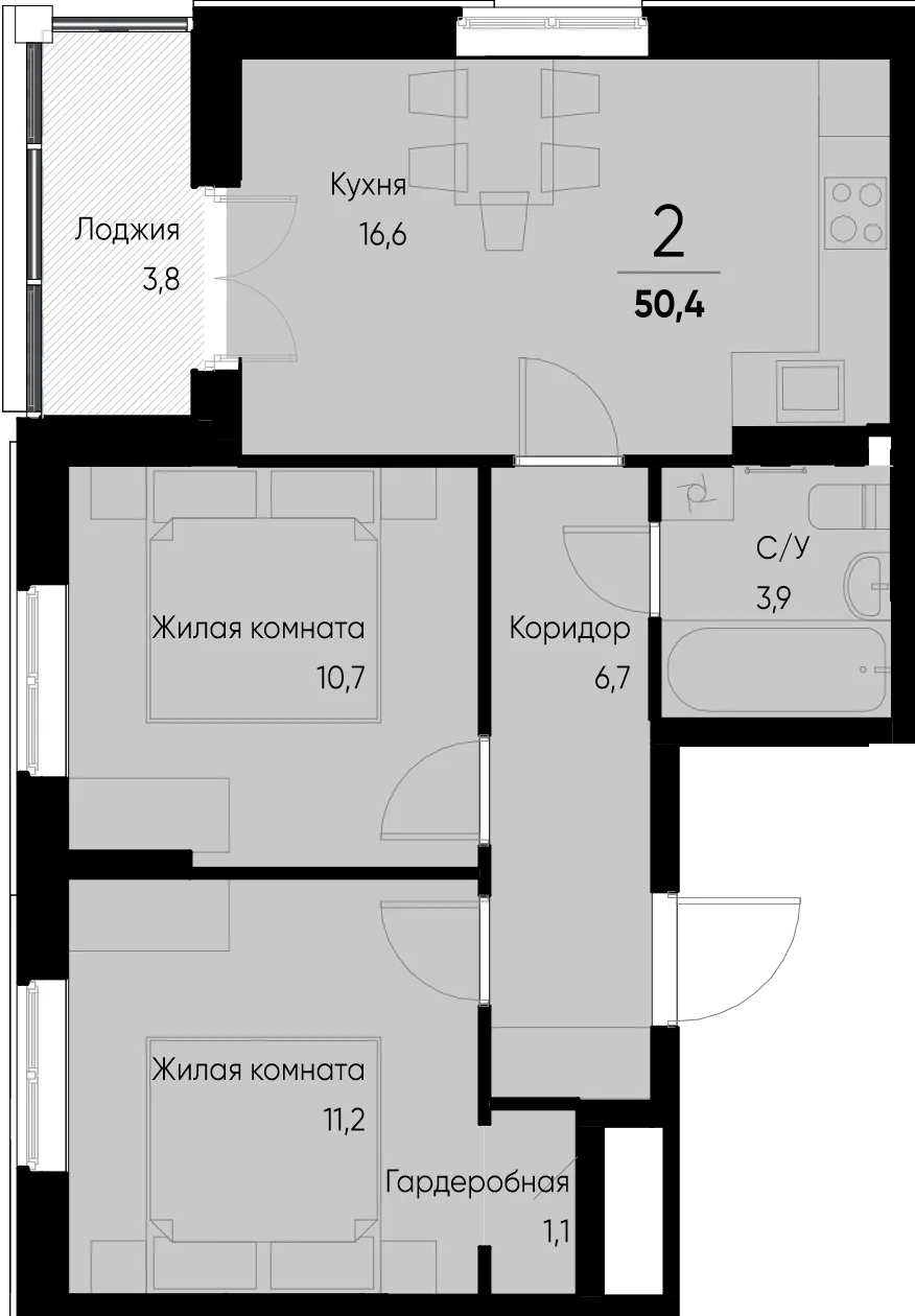 Планировка 2-комн. квартира, 54 м² ЖК «Васильевский остров»