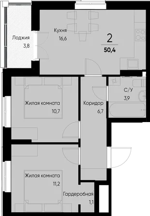 Планировка 2-комн. квартира, 54 м² ЖК «Васильевский остров»