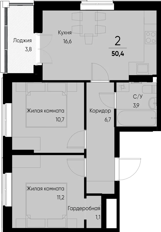 Планировка 2-комн. квартира, 54 м² ЖК «Васильевский остров» Планировка 2-комн. квартира, 54 м² ЖК «Васильевский остров»