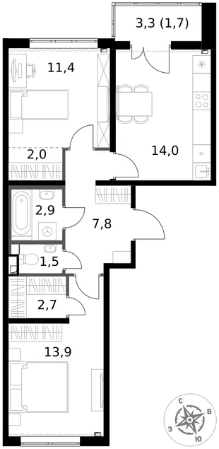 Квартира 2-комн. квартира, 57.9 м² ЖК «1-й Химкинский» Фото 1 Квартира 2-комн. квартира, 57.9 м² ЖК «1-й Химкинский» Фото 1