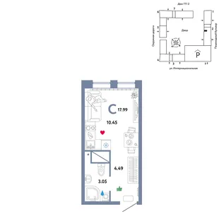 Планировка Студия, 17.99 м² ЖК «Юнион»