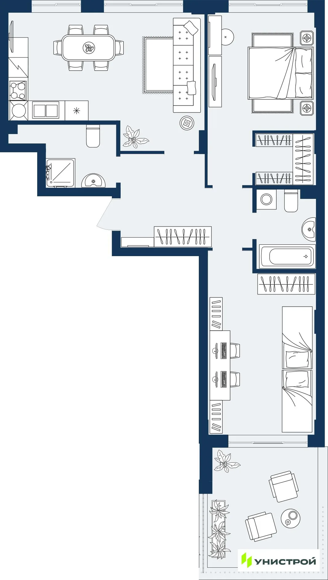 Планировка 2-комн. квартира, 77.23 м² ЖК «ГРАНД БЕРЕГ»