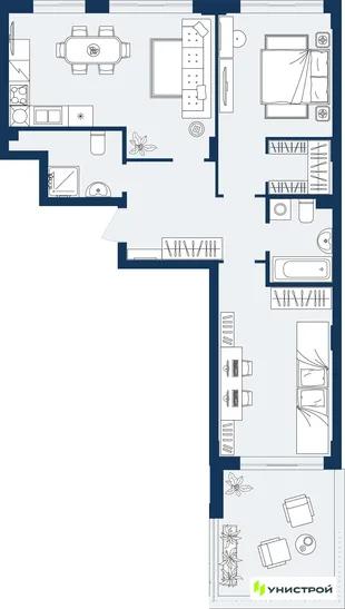 Планировка 2-комн. квартира, 77.23 м² ЖК «ГРАНД БЕРЕГ»