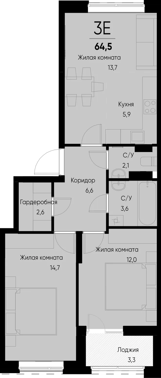 Планировка 3-комн. квартира, 64.9 м² ЖК «Васильевский остров» Планировка 3-комн. квартира, 64.9 м² ЖК «Васильевский остров»