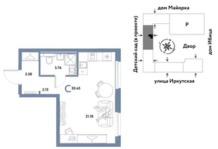 Планировка Студия, 30.45 м² ЖК «Остров-сад»