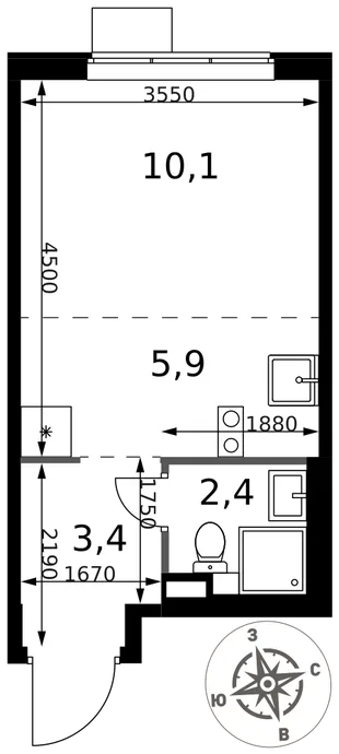 Планировка Студия, 21.8 м² ЖК «1-й Химкинский»