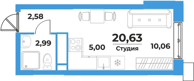 Планировка Студия, 20.63 м² ЖК «На семи холмах» Планировка Студия, 20.63 м² ЖК «На семи холмах»