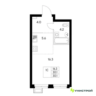 Планировка 1-комн. квартира, 30.1 м² ЖК «Стадиум»