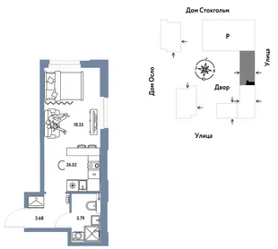 Планировка Студия, 26.02 м² ЖК «Европейский берег 2.0»