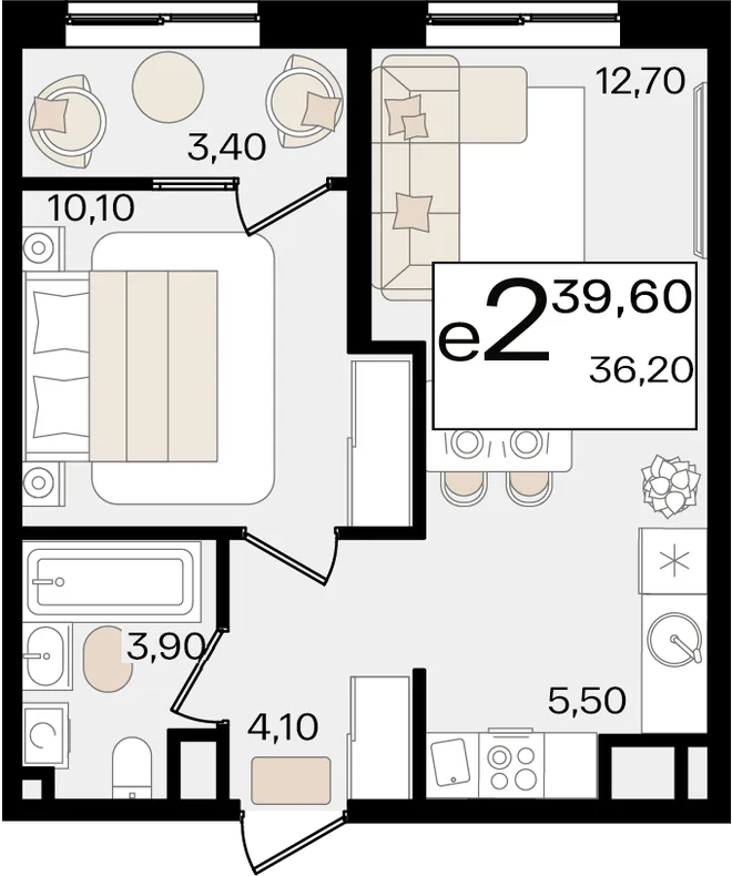 Планировка 2-комн. квартира, 39.6 м² ЖК «Патрики» Планировка 2-комн. квартира, 39.6 м² ЖК «Патрики»