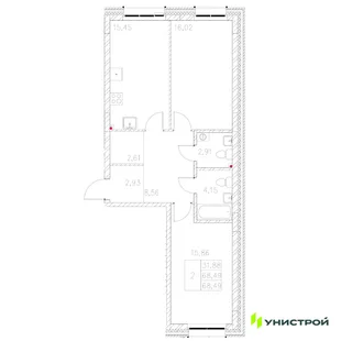 Планировка 2-комн. квартира, 68.49 м² ЖК «Statum»