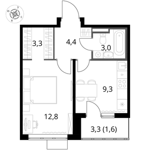 Квартира 1-комн. квартира, 34.4 м² ЖК «1-й Донской» Фото 1 Квартира 1-комн. квартира, 34.4 м² ЖК «1-й Донской» Фото 1