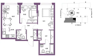 Планировка 3-комн. квартира, 62.48 м² ЖК «Страна.Энтузиастов»