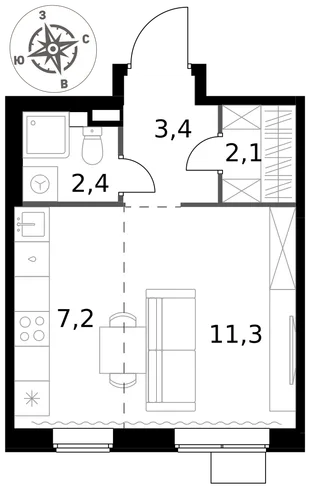 Квартира Студия, 26.4 м² ЖК «1-й Химкинский» Фото 1