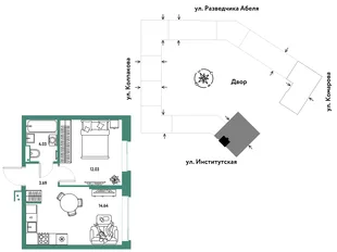 Планировка 2-комн. квартира, 34.39 м² ЖК «Страна.Парковая»