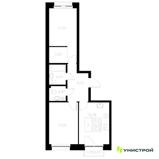 Планировка 2-комн. квартира, 63.46 м² ЖК «Statum»