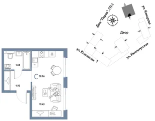 Планировка Студия, 28.96 м² ЖК «Страна.Парковая»