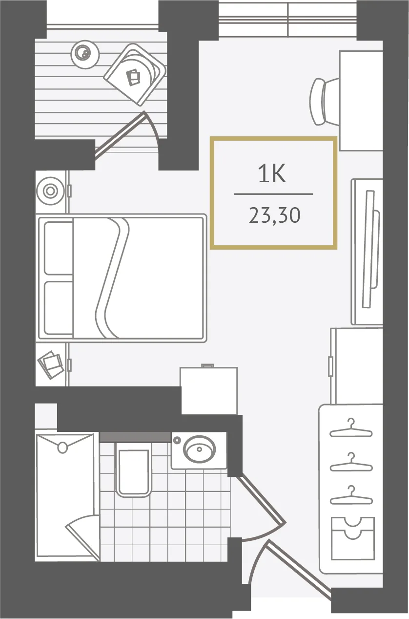 Планировка Студия, 23.3 м² ЖК «Гостиничный комплекс Greenmont»