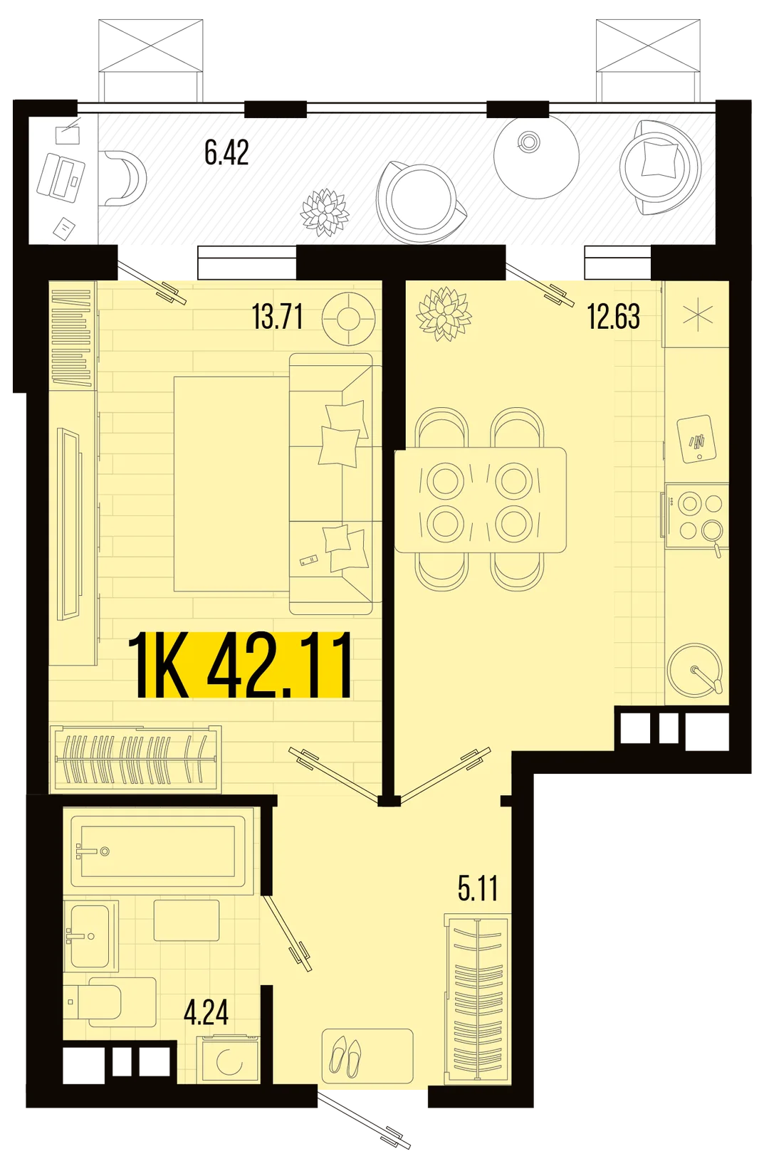 Планировка 1-комн. квартира, 38.9 м² ЖК «Цветной бульвар»