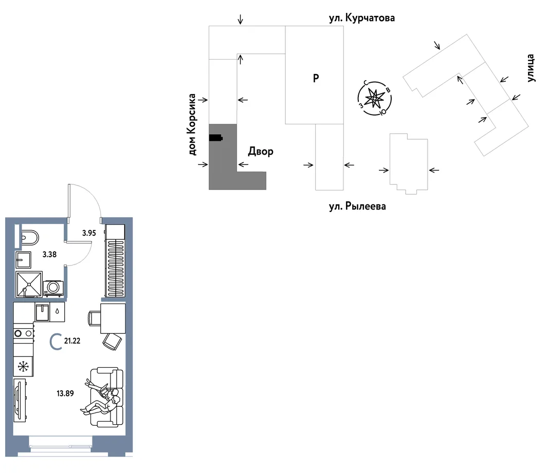 Планировка Студия, 21.37 м² ЖК «Остров-сад»