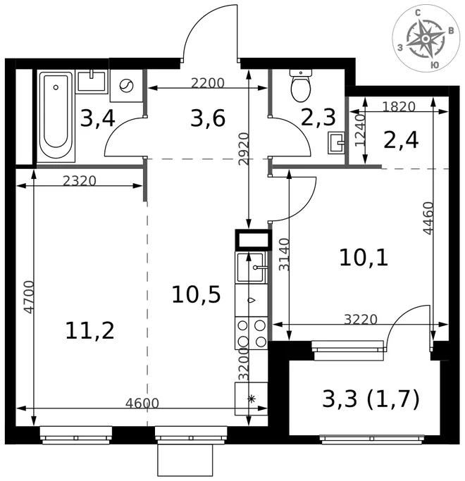 Планировка 2-комн. квартира, 45.2 м² ЖК «1-й Химкинский» Планировка 2-комн. квартира, 45.2 м² ЖК «1-й Химкинский»