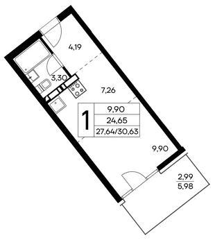 Планировка 1-комн. квартира, 30.63 м² ЖК «Лучистое»
