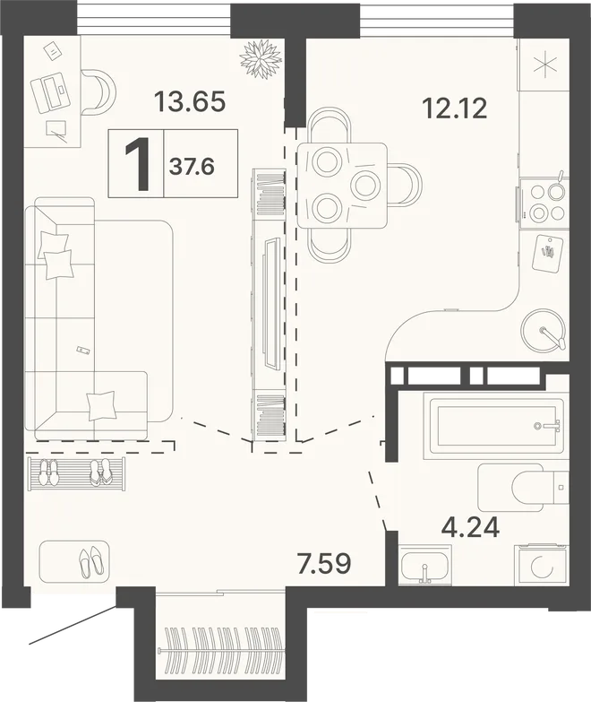 Планировка 1-комн. квартира, 37.6 м² ЖК «Светский лес» Планировка 1-комн. квартира, 37.6 м² ЖК «Светский лес»