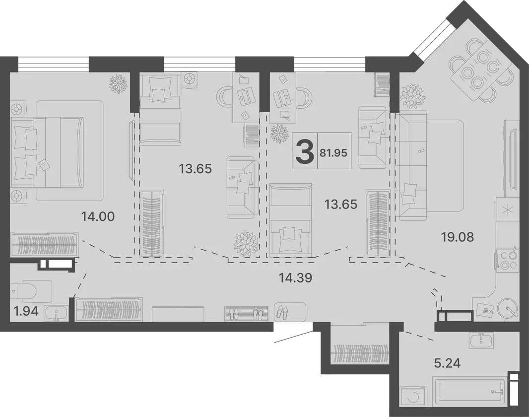 Планировка 3-комн. квартира, 81.95 м² ЖК «Светский лес»