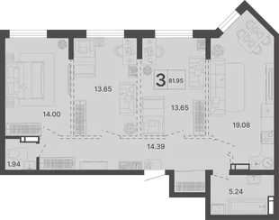 Планировка 3-комн. квартира, 81.95 м² ЖК «Светский лес»