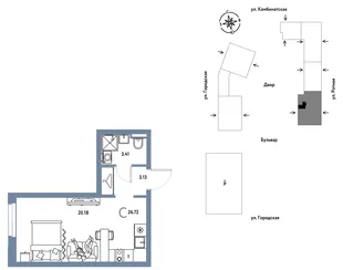 Планировка Студия, 26.72 м² ЖК «Уральский сад»