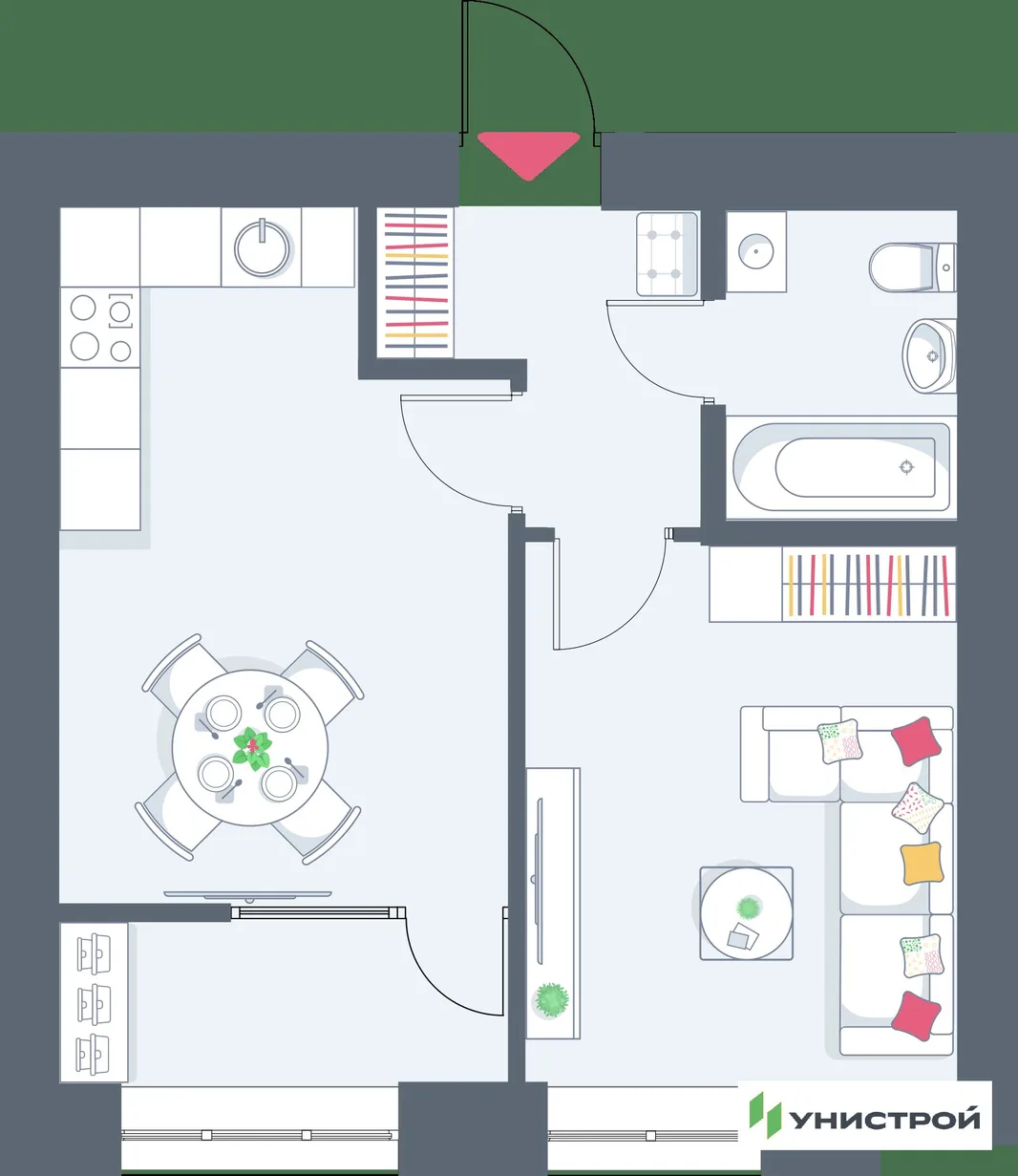 Планировка 1-комн. квартира, 40.13 м² ЖК «Весна-2»